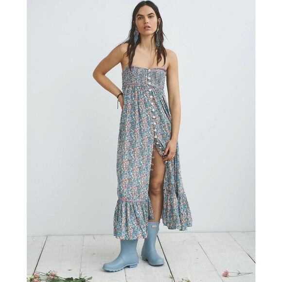 Free People Molly Jo Floral Midi Sleeveless Dress Prairie Cottage Bohemian XL - Picture 1 of 17